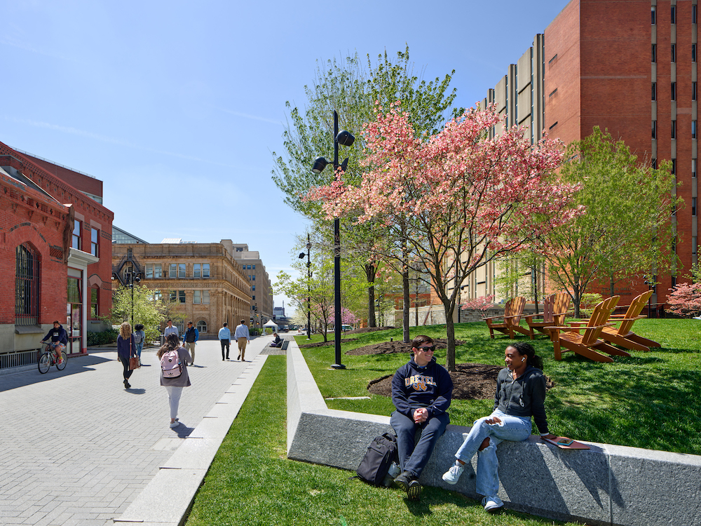 Drexel students sitting outside 