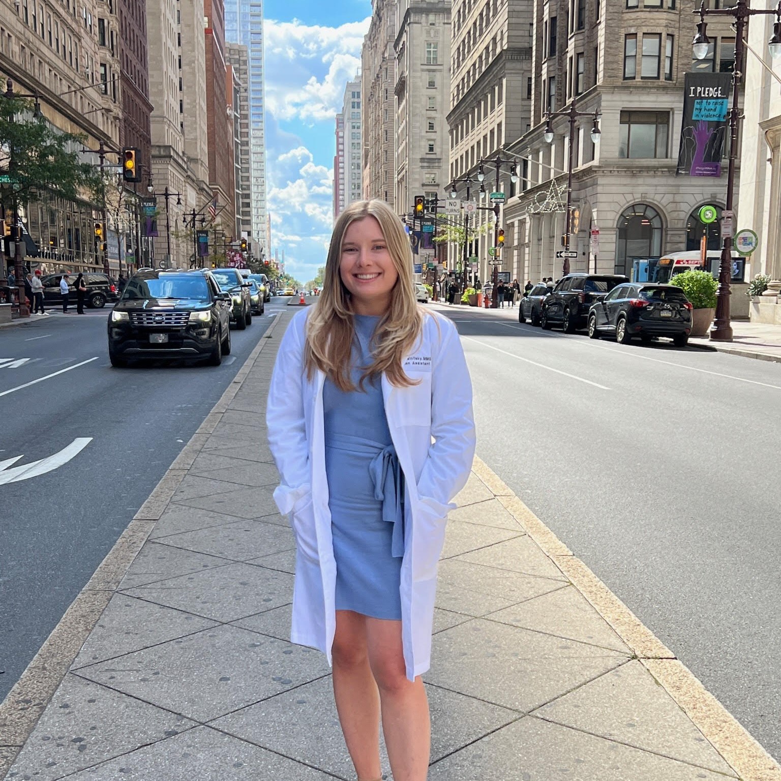 Alexis Wislotsky wearing white coat