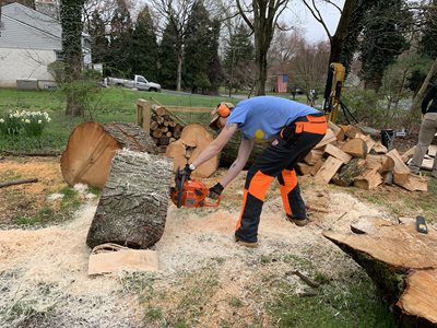 Anne Marie Ruckdeschel cutting wood