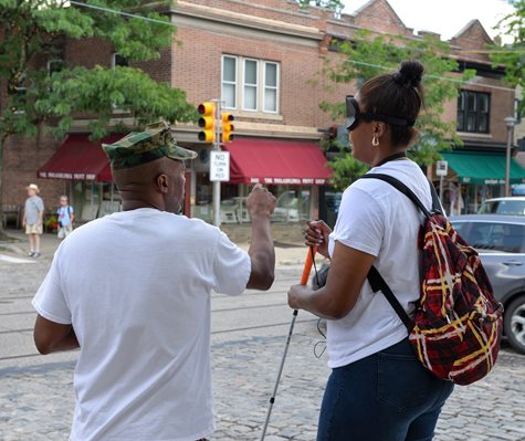 O&M students practicing walking with a white cane