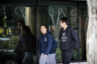 student walking outside