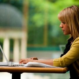 Woman working on her laptop