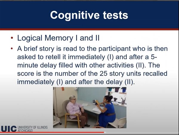 Image of PowerPoint slide explaining neuropsychological tests administered during the research study.