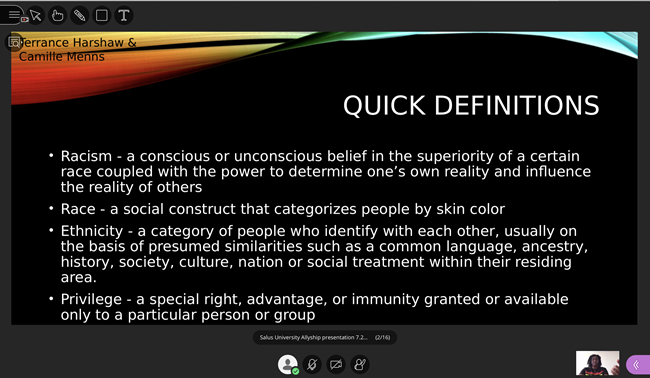 PowerPoint slide with quick definitions