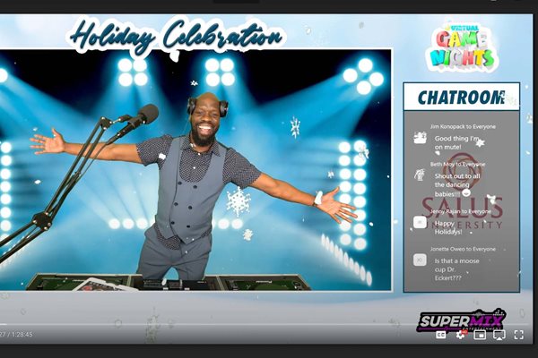 Screenshot of virtual holiday party DJ Zeke