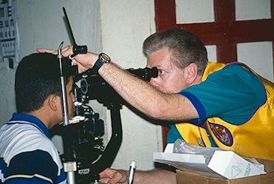 Ed Cordes providing an eye exam