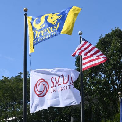 Salus and Drexel flags on the flagpole