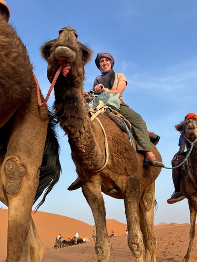 Gabrielle Varrillo riding a camel