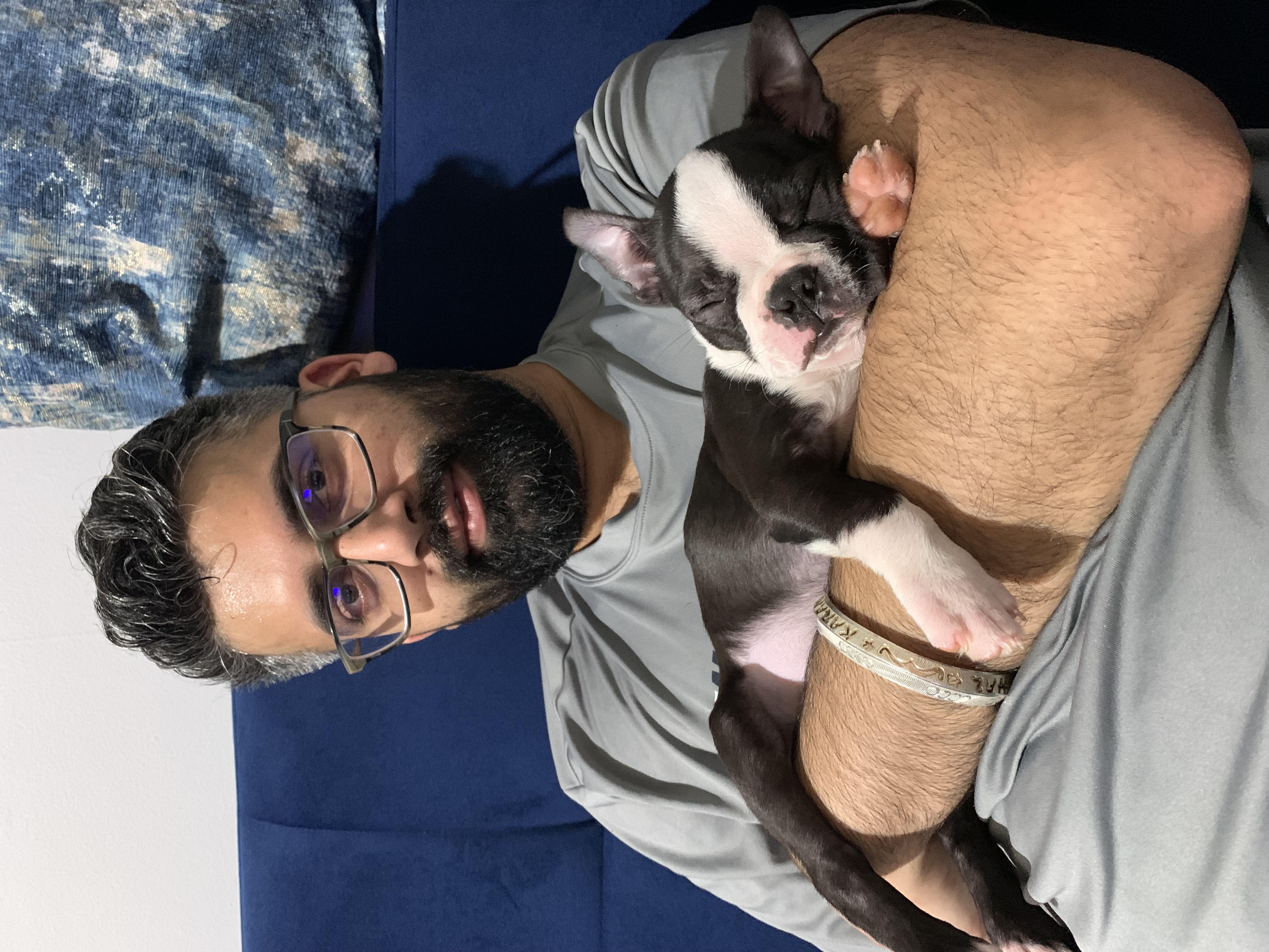 Karan Johal and Kobe the Boston Terrier