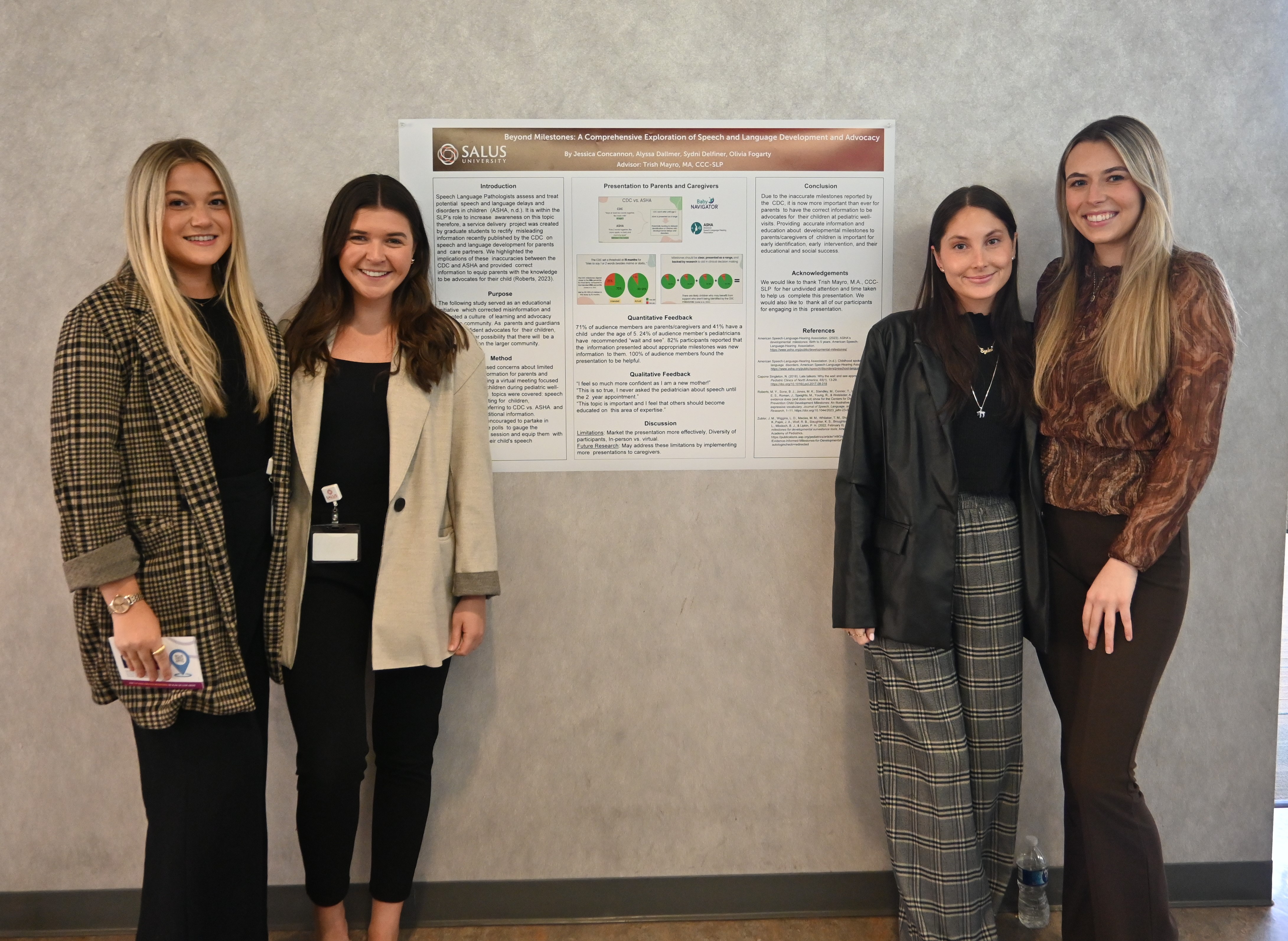 Jessica Concannon, Alyssa Dallmer, Sydni Delfiner, and Olivia Fogarty standing in front of their capstone poster