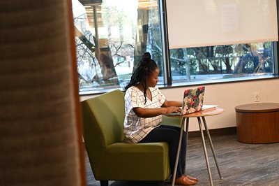 Student studying on campus