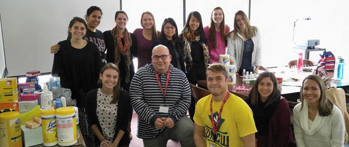 Left to right back row: Class of 2016 students Lauren Frabizzio; Rajvi Vora; Lindsey Britt; Brianna Dudeck and Jing Or; Angela Wan ’17OT; Melissa Tucker ’17OT; Kendall Seymour ’17OT. Left to right front row: Class of 2017 students, Valerie Miller, Anthony Kokoszka, Zach Saunders, Katie Stone, Jenna Napier.