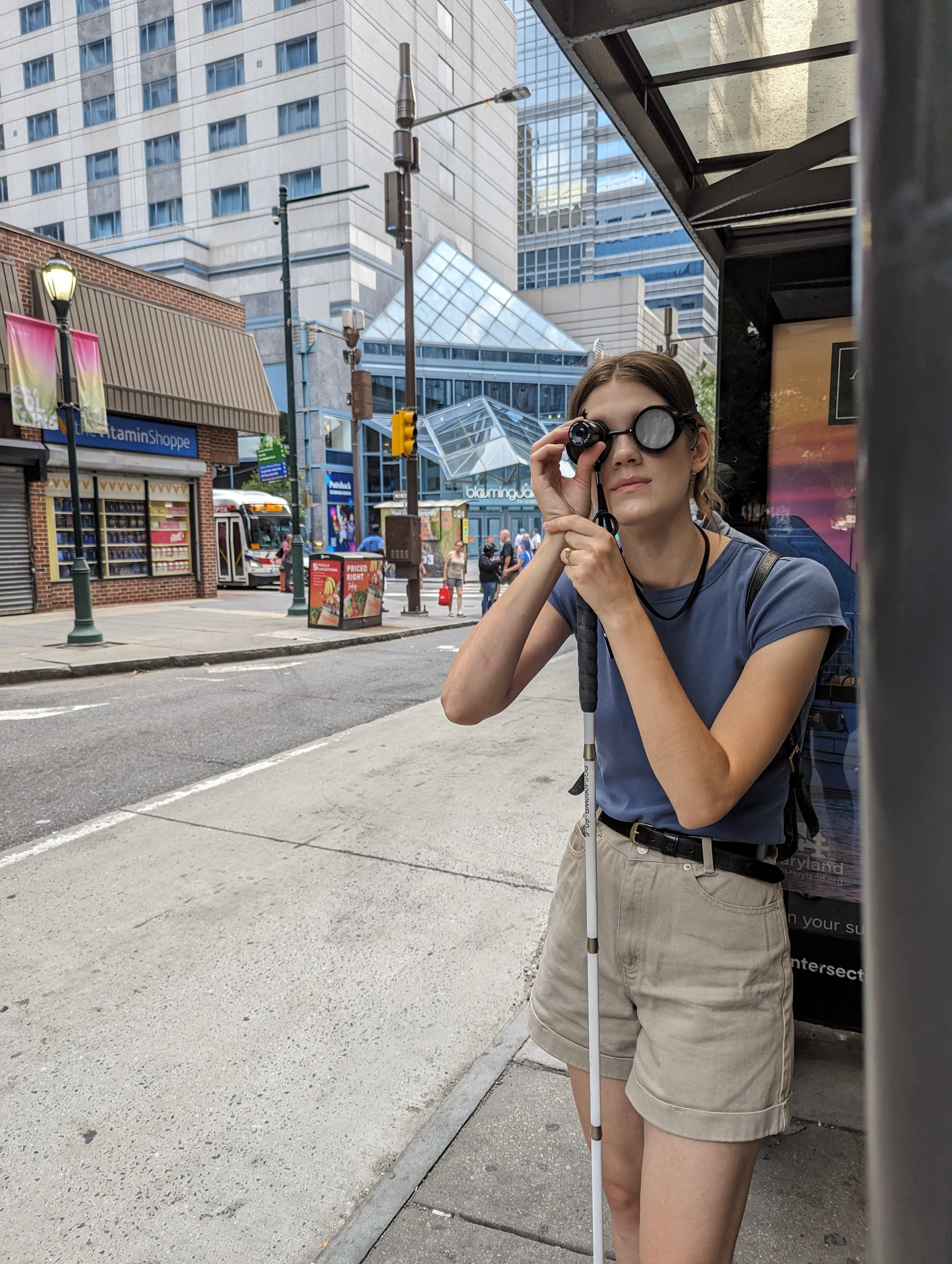 Student using a low vision device