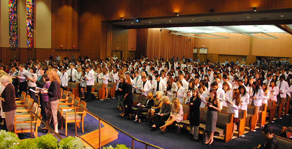 students in white coats