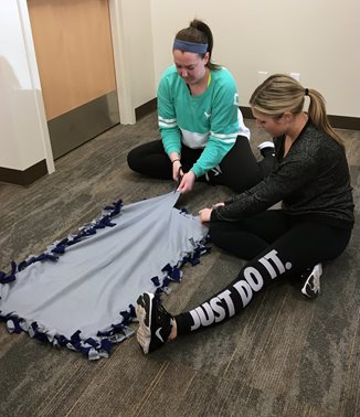 students making blankets