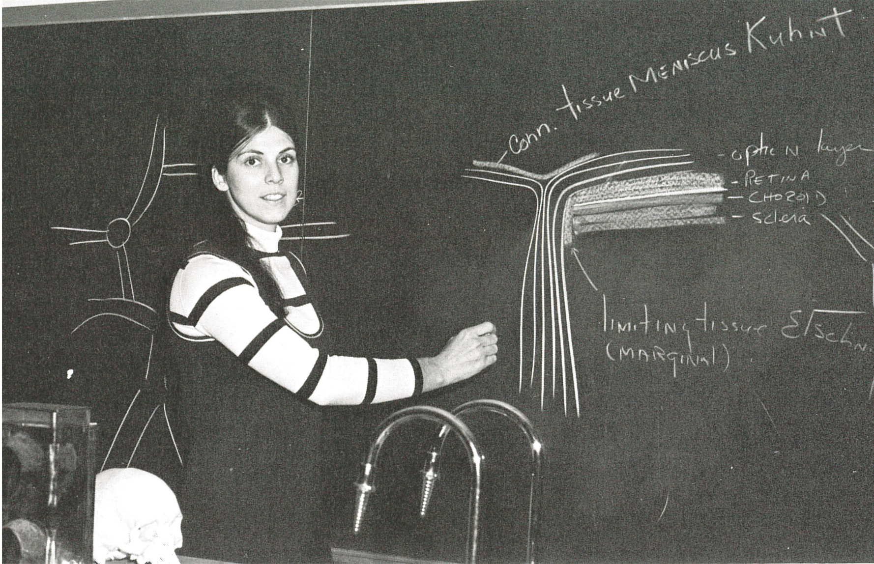 Dr. Lombardi writing on a blackboard