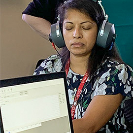 woman wearing headphones