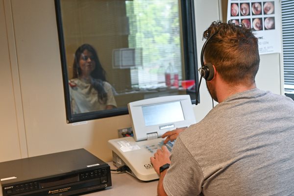 Student conducting a hearing test