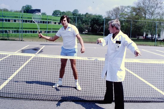 Dr. Spinell playing tennis