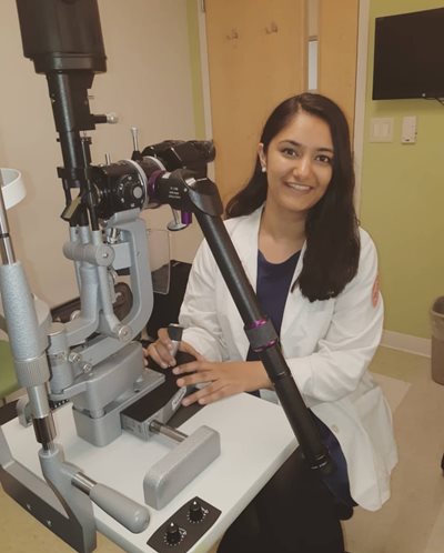 Fiza Tariq in an optometric exam room