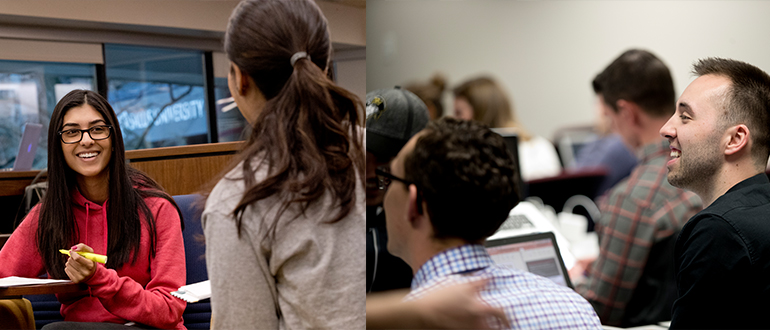 Students in class and the library