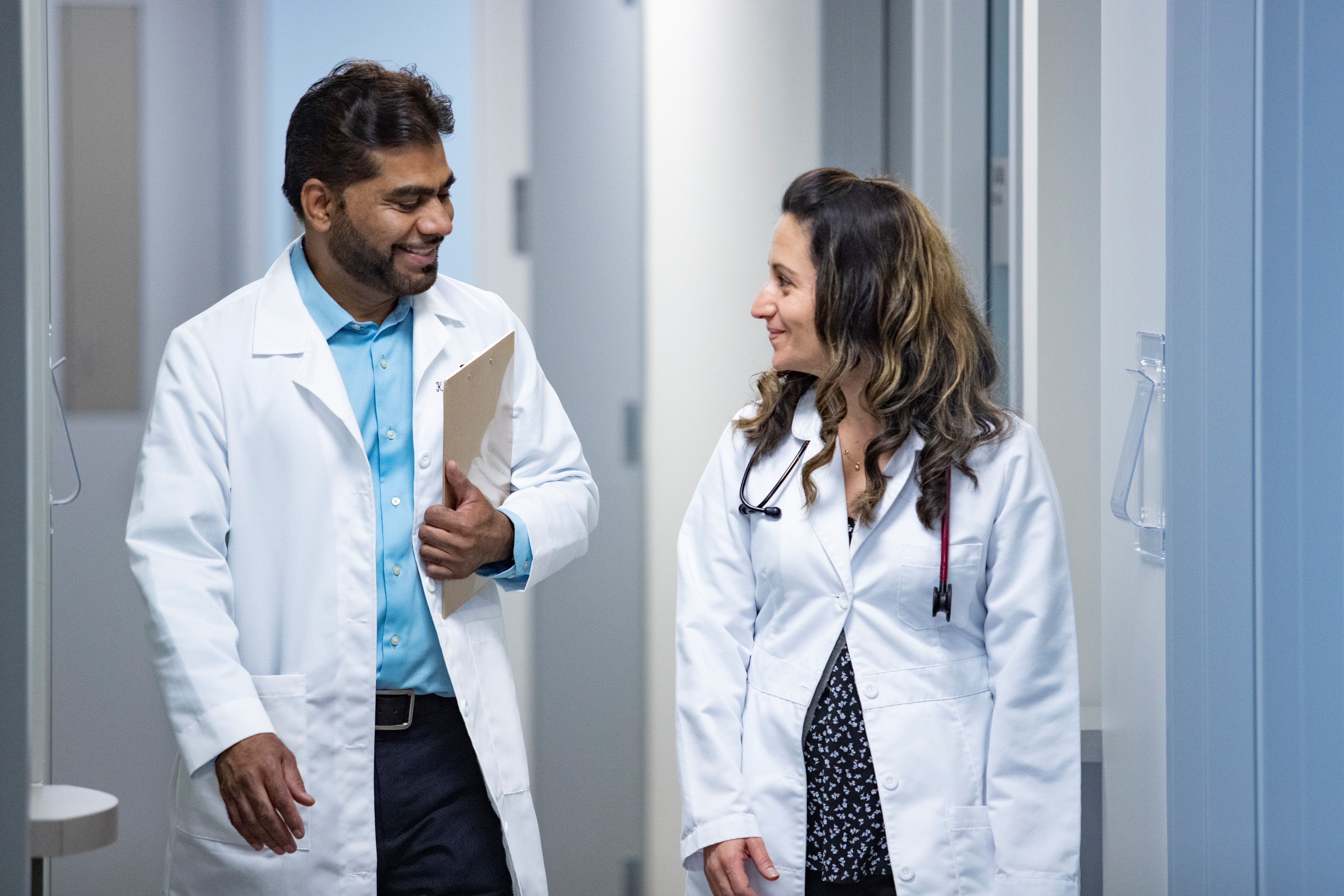 Two students in white coats