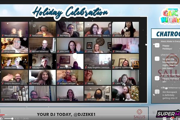 Screenshot of virtual holiday party guests