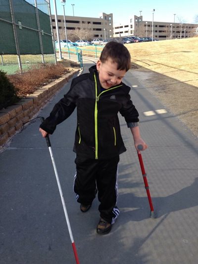 blind child walking