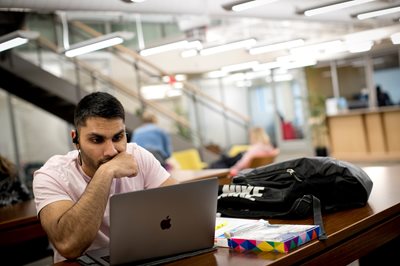 Student sitting at computer