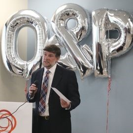 Dr. Chad Duncan speaks at the O&P ribbon-cutting