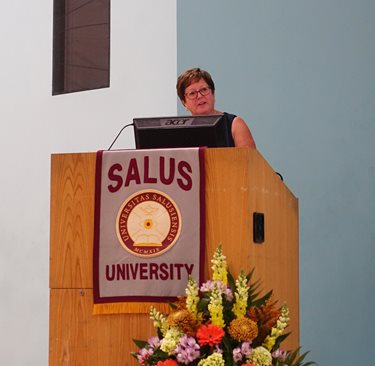 Donna Agnew speaking at a Salus ceremony