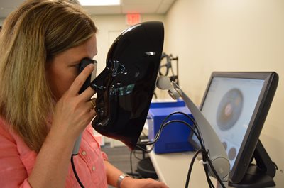 Dr. Rachel Brackley practicing in the VR lab