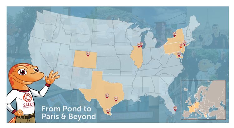 Sal graphic on a map with text that says "from pond to paris and beyond"