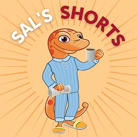 Sal's Shorts graphic - sal wearing pjs