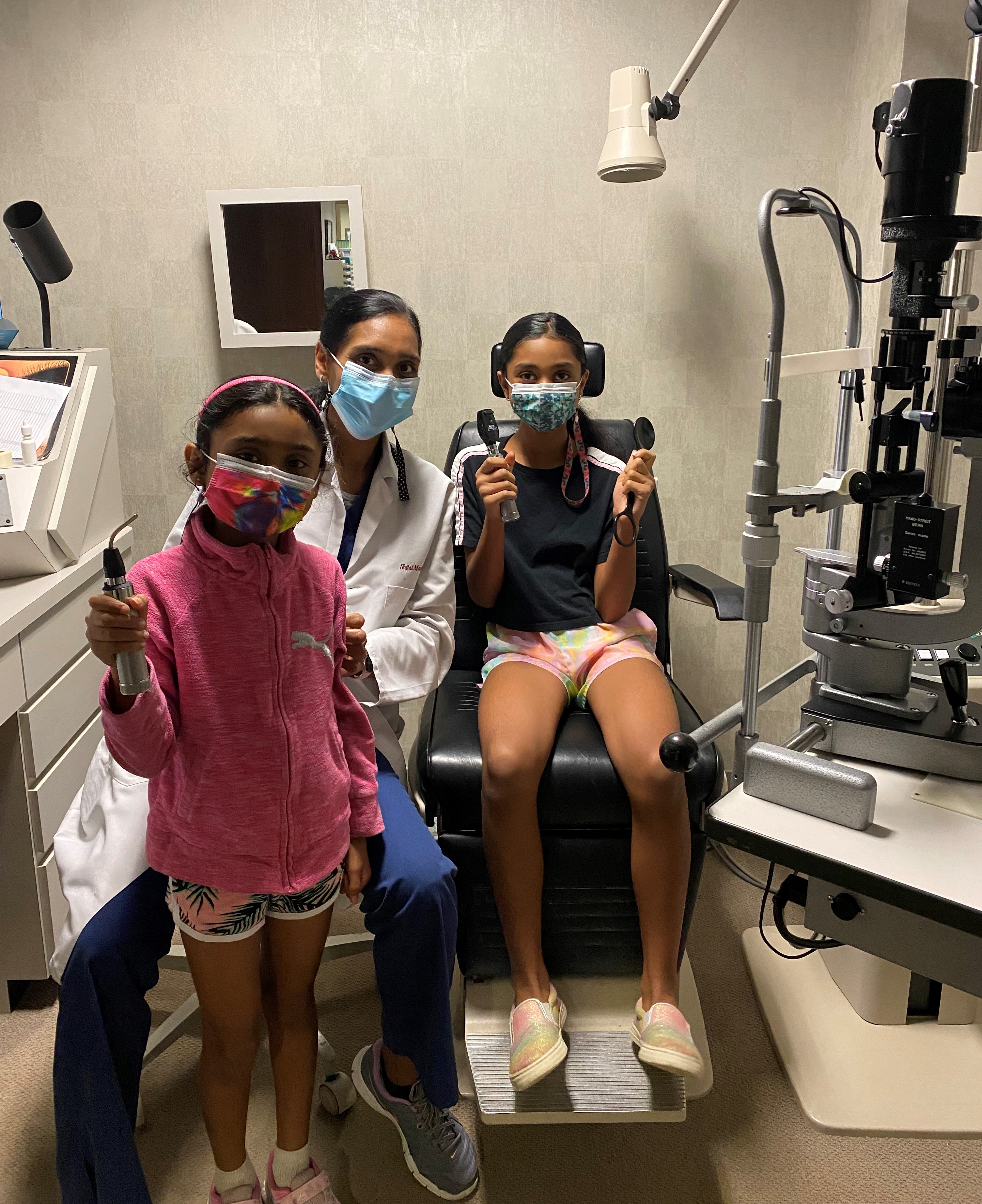 Shital Mani and daughters in exam room