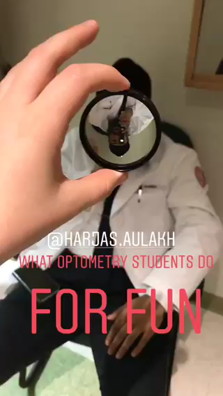 Harjas Aulakh in lab with text that says "what optometry students do for fun"