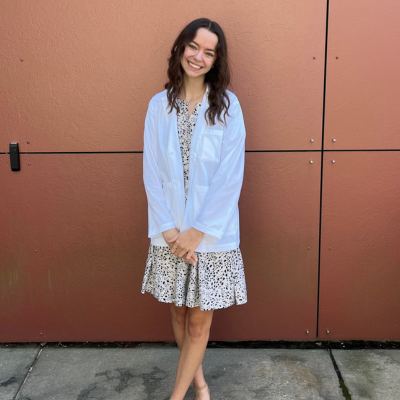 Jaycee Jezwinski wearing her white coat