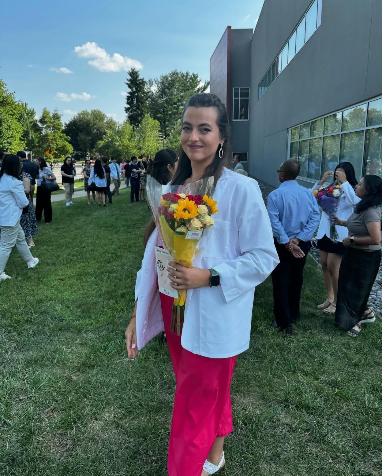 Nina in her white coat